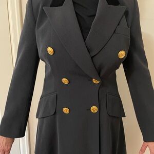 Vintage Rena Lange Charcoal Blazer with Gold Buttons Military Tailored